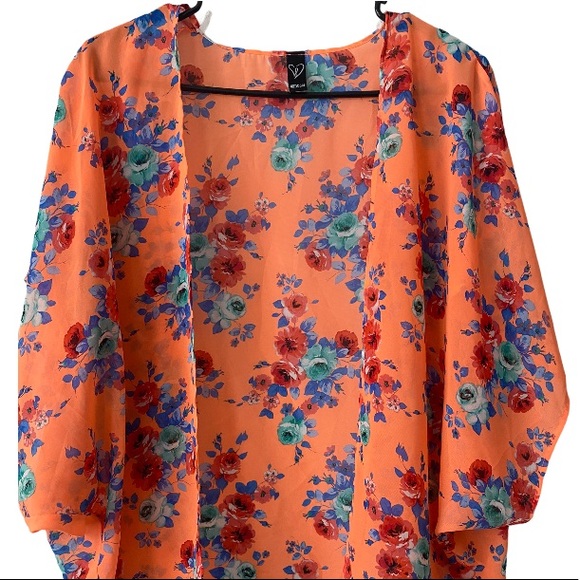 Windsor Sheer Orange Flower Pattern Open Cardigan - Picture 5 of 8